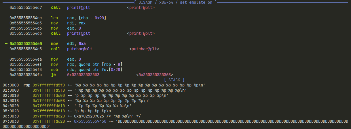 Stack output view