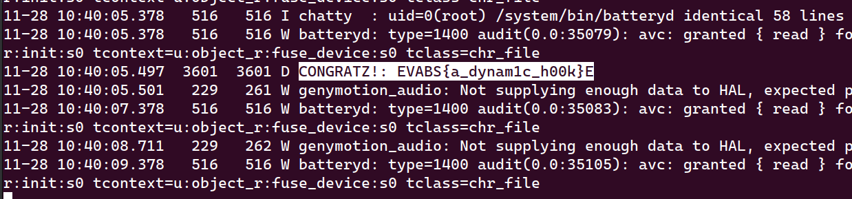 Logcat output