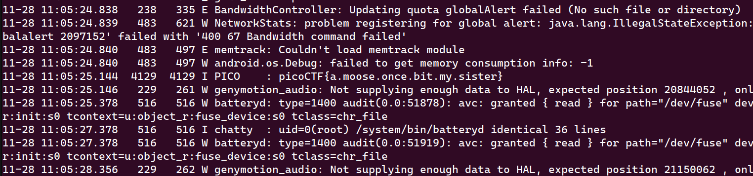 Logcat output for one.apk
